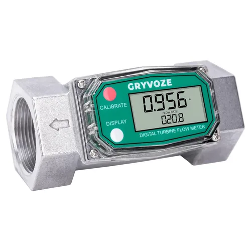 Miniatura 12 de Medidor de flujo de combustible de turbina digital de 1 pulgada, medidor de flujo de rosca NPT en línea de 2.6-26 GPM con adaptadores de 3/4