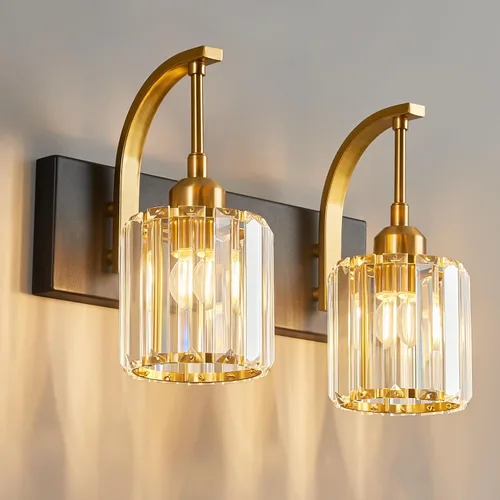 Miniatura 56 de Luces de tocador de cristal de 3 luces negras para tocador de baño, modernas lámparas de baño de cristal sobre espejo de 23.62 pulgadas de largo
