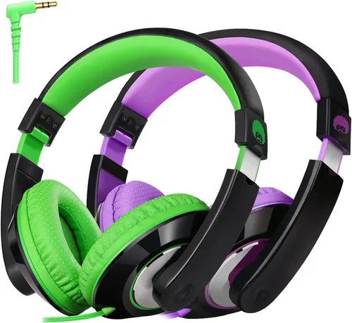 Miniatura 20 de RockPapa Comfort Audífonos para la escuela, ligeros, para niños, niñas, adolescentes, con cable de 3.5 mm para reproductor de CD y DVD, tablet, Negro