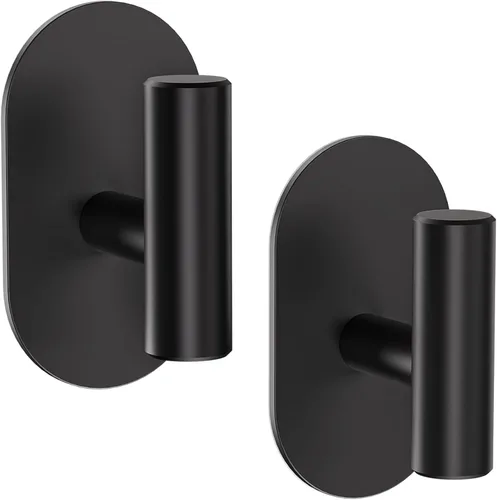 Aikzik Ganchos adhesivos negros resistentes, ganchos de pared para ducha, baño, toalla, abrigo, bata, ganchos de acero inoxidable para colgar,