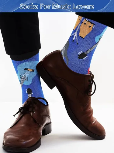Miniatura 3 de 6 pares de calcetines musicales, regalos para hombres, divertidos calcetines temáticos de música, calcetines novedosos con notas de piano rocker