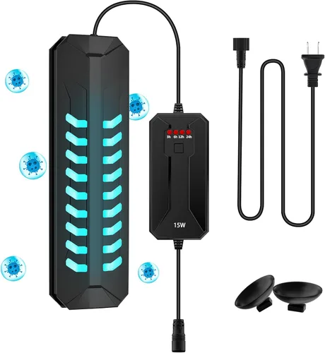 Luz limpia para acuario, luz sumergible de 15 W, 18 W y 22 W, con temporizador, doble tubo para acuario, agua limpia, verde, transparente,