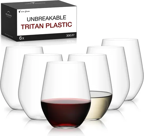 Juego de 6 copas de vino de plástico irrompible sin tallo, vaso de vino de plástico Tritan sin BPA, cristalería reutilizable para uso al aire libre,