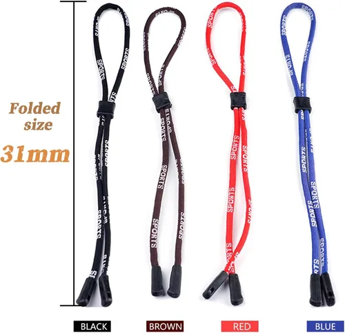 Miniatura 8 de Paquete de 4 correas ajustables para gafas, cordón deportivo antideslizante para el cuello, cuerda de nailon suave para lentes anchos de patillas