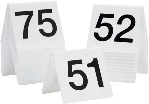 Juvale Carpas de mesa de plástico con números – Acrílico 3 x 2.75 x 2.5 pulgadas, blanco y negro, paquete de 25, 51-75 – Recepción de boda y