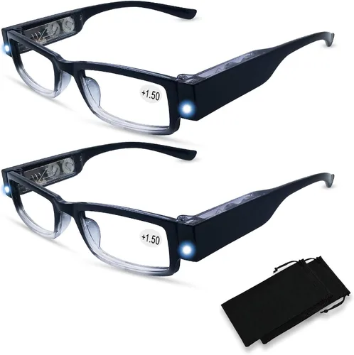 Paquete de 2 lentes de lectura con luces, lectores LED con luces, lupas iluminadas, anteojos de lectura iluminados para hombres y mujeres, anteojos