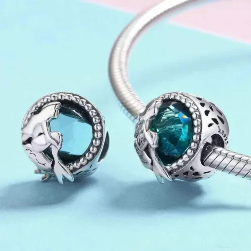 Miniatura 2 de Abalorio de cola de sirena azul y concha de plata de ley 925 con dije de océano para pulsera y collar