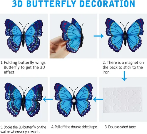 Miniatura 9 de Calcomanías de pared de doble capa de mariposas en 3D de 24 unidades, calcomanías de pared de mariposas, removibles, decoración para fiestas