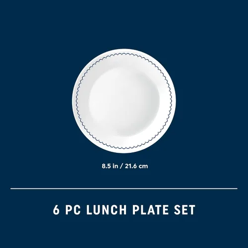 Miniatura 5 de Corelle Juego de 6 platos redondos de 21.6 cm para almuerzo, vidrio de triple capa Vitrelle, platos redondos ligeros, platos para ensalada