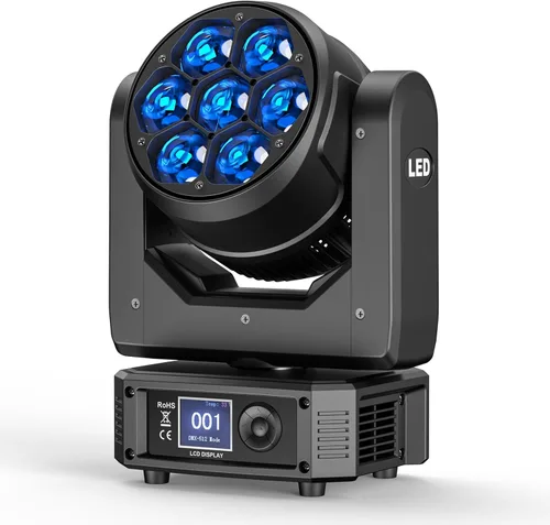 HOLDLAMP Luces de DJ de cabeza móvil, mini 7 x 25 W, haz RGBW y luces de escenario de lavado, efecto LED 4 en 1, luz de enfoque de ojo de abeja de