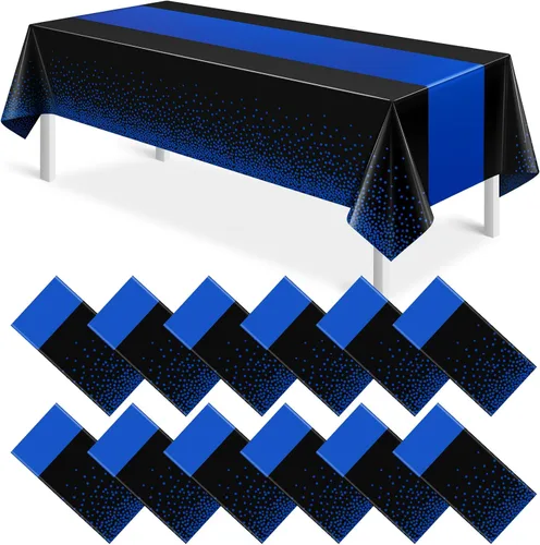 Miniatura 39 de MASHAN 1 mantel negro y azul para decoración de fiesta, mantel de plástico negro impreso azul, funda rectangular desechable para cumpleaños, boda