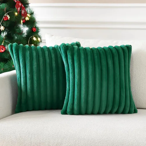 Miniatura 13 de Soleebee Juego de 2 fundas de cojín, terciopelo suave, acogedoras, pelo sintético de conejo, sofá, cama, silla, decorativa para el hogar, 22 x 22