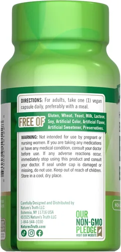 Miniatura 7 de Nature's Truth Complejo de vitamina B para mujeres y hombres 60 cápsulas B-100 de alta potencia Suplemento vegano, sin OMG y sin gluten