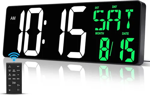 Miniatura 9 de Reloj de pared digital de 17 pulgadas, pantalla grande, tiempo de sincronización Bluetooth, atenuación automática, reloj de pared digital grande