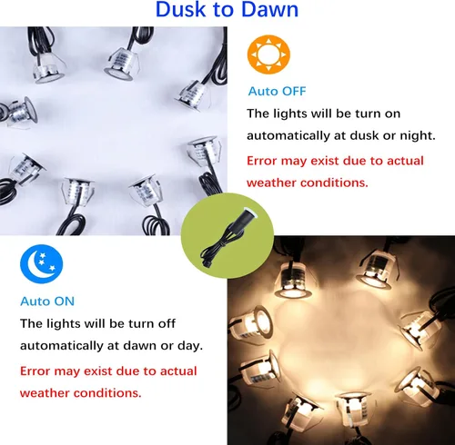 Miniatura 2 de Luces LED para terraza al aire libre con fotocélula blanca cálida Φ1.18 pulgadas, bajo voltaje, 12 V CC, IP67, impermeable, eléctrica, con cable