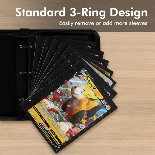 Miniatura 6 de Carpeta de tarjetas jumbo para cartas jumbo de Pokémon, iofeiwak® Carpeta de tarjetas sobredimensionada de 2 bolsillos con 3 anillos - Contiene 80