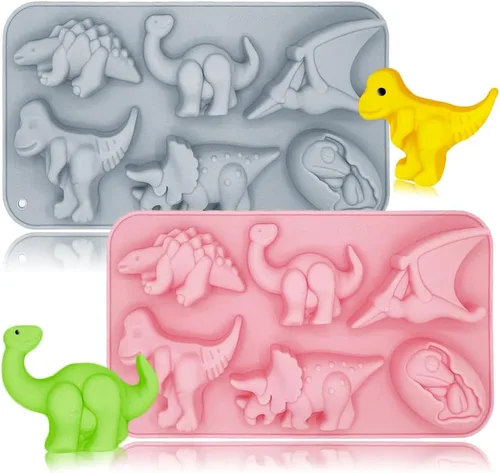 Miniatura 9 de Paquete de 2 moldes de silicona de dinosaurio 3D con temática de dinosaurio para hornear, herramienta de horneado para pastel de chocolate, postre