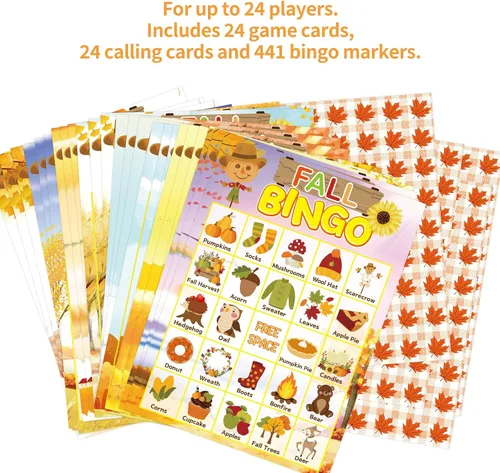 Miniatura 5 de Fancy Land Juego de bingo de otoño para niños 24 jugadores Happy Harvest Acción de Gracias Juego de suministro