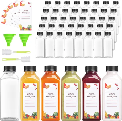 Miniatura 8 de OBKJJ 56 botellas de jugo de 4 onzas, botellas de jugo con tapas, botellas transparentes vacías reutilizables con etiqueta, embudo, cepillo