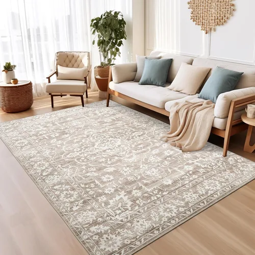 Miniatura 38 de Soalmost Alfombras de área de 5 x 7 pies para sala de estar, alfombras lavables florales beige para comedor, dormitorio, oficina en casa, alfombra