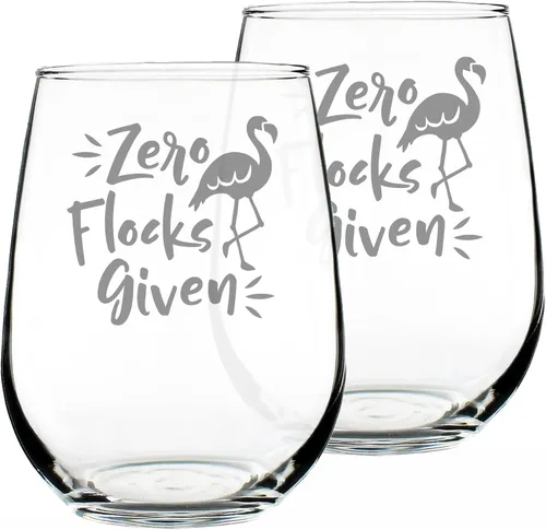 Miniatura 7 de Zero Flocks Given - Divertida copa de vino sin tallo de flamenco, grande de 17 onzas, refranes grabados, caja de regalo