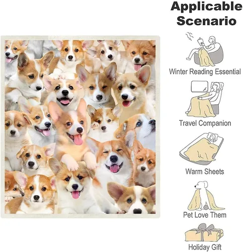Miniatura 3 de Manta de regalo Corgi, manta de perro de dibujos animados para amantes, niños, niñas, adultos, bonita decoración de cachorro, 50 x 60 pulgadas