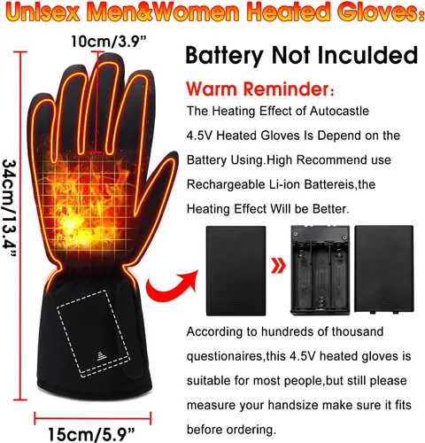 Miniatura 2 de Guantes calefactados, guantes eléctricos calefactados para campamento, calentadores de manos, guantes cálidos de invierno para hombres y mujeres