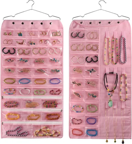 Miniatura 16 de BB Brotrade Organizador colgante de joyas, organizador de accesorios, organizador de 80 bolsillos para guardar joyas (beige)