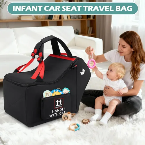Miniatura 9 de RAINSMORE Bolsa de viaje para asiento de automóvil infantil para avión, compatible con todos los asientos de automóvil Nuna Pipa y base Chicco Negro