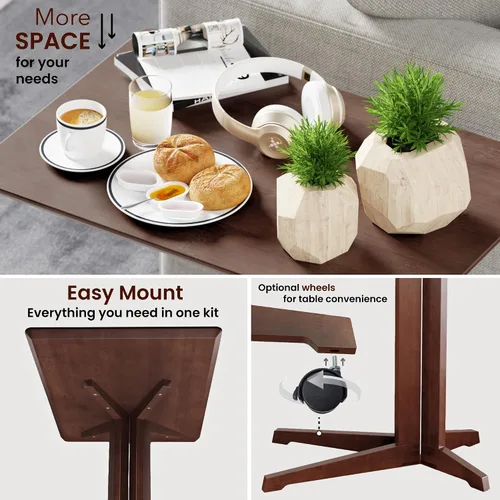 Miniatura 5 de Mesa de bambú en forma de C con ruedas - Escritorio multifuncional para sofá y laptop, bandeja decorativa para sala de estar y dormitorio, mesa