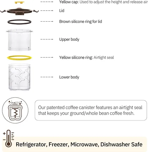 Miniatura 6 de Contenedor de café ajustable de tamaño – Contenedor hermético de almacenamiento para granos de café y molidos, té, especias (mediano)