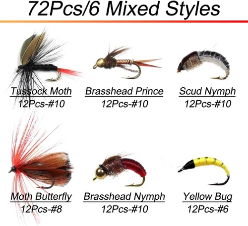 Miniatura 2 de Kit de moscas de pesca con mosca, 40/137 piezas, surtido de moscas secas/húmedas, serpentina para trucha, lubina, pez + caja de moscas