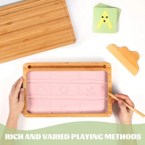 Miniatura 3 de AtMini Montessori Bandeja de arena con tapa, bandejas de arena de madera para niños que escriben letras y números, imprescindibles para el aula Rosa