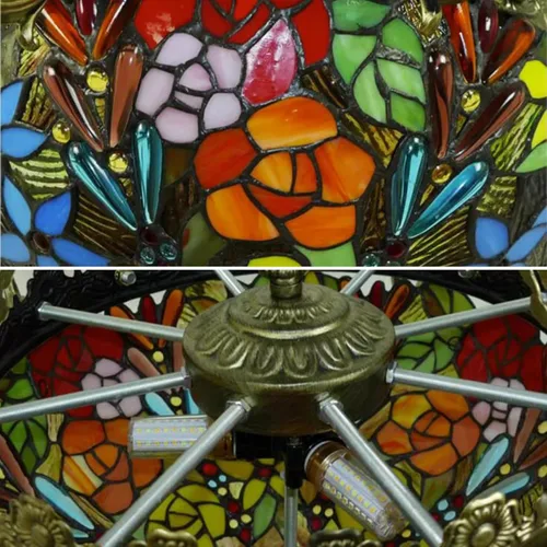 Miniatura 4 de Tiffany Style Candelabros con 7 luces de vidrieras de mariposa colgante con 6 pantallas de lámpara de mariposa, lámparas colgantes de techo rústicas
