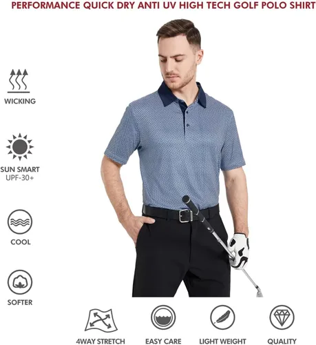 Miniatura 5 de Men's Golf Polo Shirts Short Sleeve Striped Performance Moisture Wicking Dry Fit Golf Shirts for Men