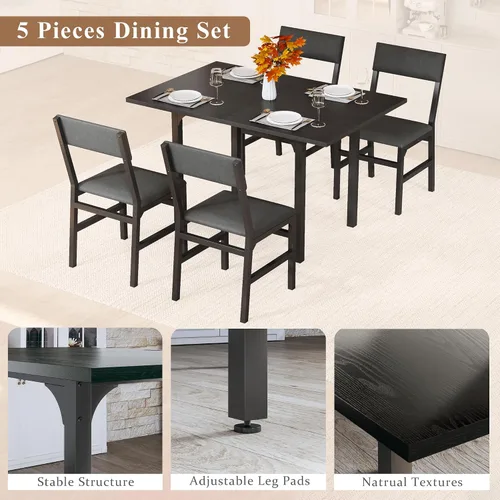 Miniatura 7 de HUAHUU Juego de mesa de comedor para 4, juego de mesa de cocina extensible con cojines y sillas, conjunto de 4, mesa de comedor rectangular