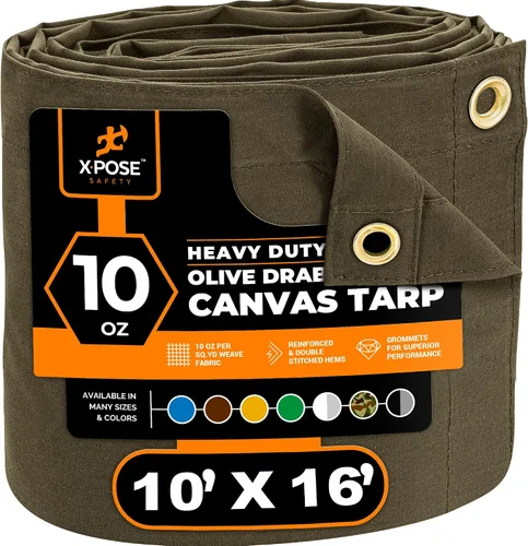 Miniatura 161 de Xpose Safety Lona de Lona - Lonas de Lona Verde de 10oz Resistentes al Agua con Ojales de Latón - Lona Multiusos para Exteriores para Campamento