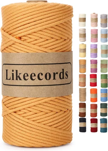 Miniatura 69 de Cordón de Algodón Trenzado 3mm x 109 yardas - Cuerda de Macramé Colorida para Manualidades, Ganchos, Colgantes de Pared - 100% Algodón Natural