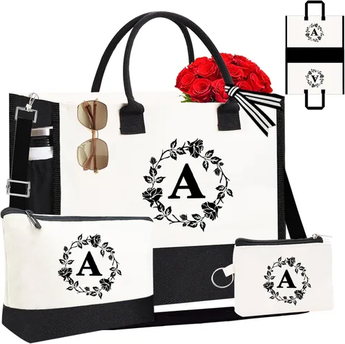 Miniatura 7 de Monogram - Bolsas de lona personalizadas con iniciales para mujer, bordado de doble cara, bolsas de playa, regalos para mujeres