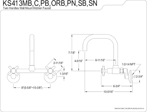 Miniatura 9 de Kingston Brass Concord - Grifo de cocina ajustable de 8 pulgadas para montaje en pared, latón cepillado