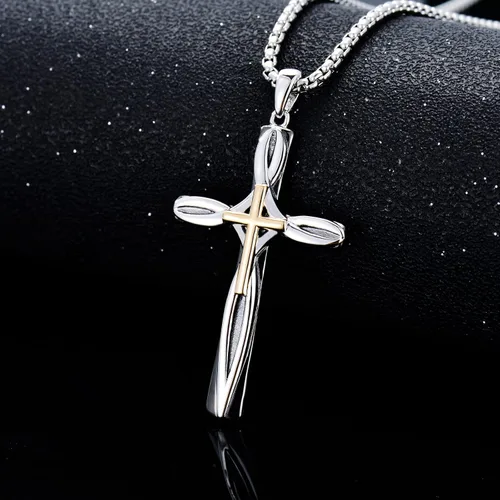 Miniatura 3 de Collar de cruz para hombres y mujeres, plata de ley 925 celta, crucifijo, clavogancho de pez, colgante de cruz con cadena de acero inoxidable