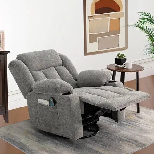 Miniatura 5 de Ketaiyou - Silla reclinable giratoria para adultos, sillón deslizante manual grande y acolchado con masaje y calor, cómodo sofá reclinable de tela