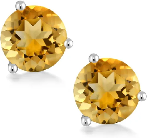 Miniatura 175 de Gem Stone King Aretes de oro de 14 quilates, 0.236 in, piedra natal redonda, Martini, 3 puntas, aretes de oro para mujer
