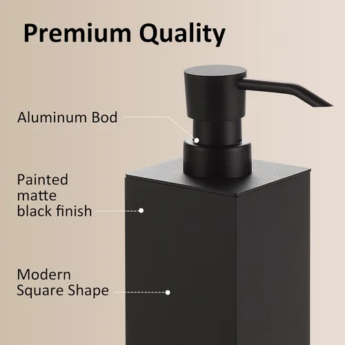 Miniatura 3 de BGL Black Soap Dispenser for Kitchen & Bathroom, Modern Square Liquid Hand Soap Pump, Rustproof Matte Black Lotion Dispenser with Non-Slip Bottom