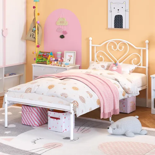 Miniatura 4 de Weehom Base de cama individual con cabecero, plataforma de metal resistente debajo de la cama, espacio de almacenamiento fácil de montar para niños