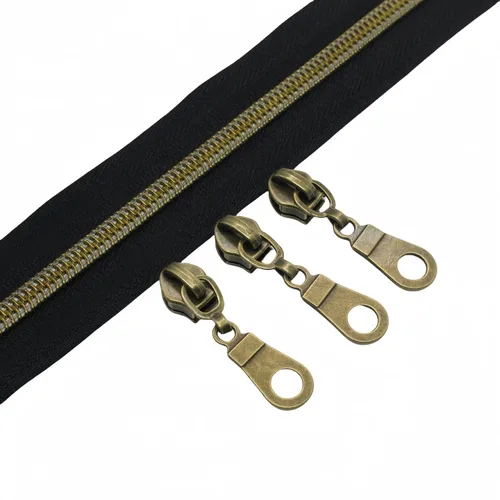 Miniatura 26 de YaHoGa #5 Cremalleras metálicas de nailon color latón antiguo de The Yard Bulk Cinta beige de 10 yardas con 25 unidades de tiradores para costura