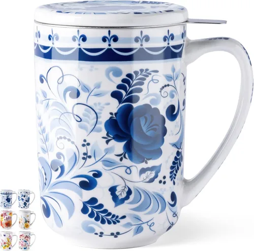 Miniatura 9 de GBHOME Taza de té con infusor y tapa, taza grande de cerámica de hoja suelta de 18 onzas, apta para microondas, apta para lavavajillas, perfecta