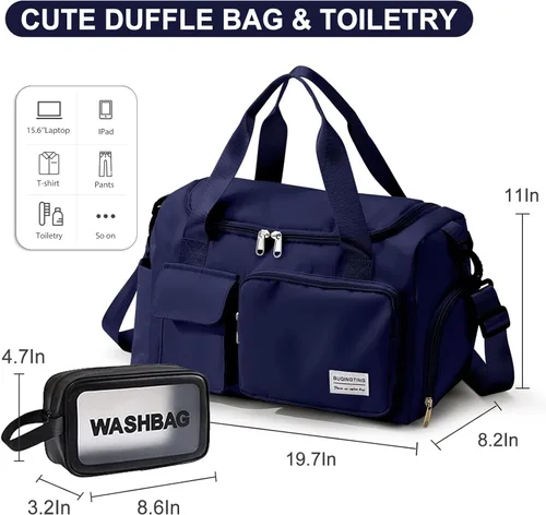 Miniatura 33 de Pequeña bolsa de gimnasio para mujer, bolsa de viaje con compartimento para zapatos