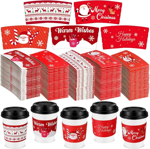 Miniatura 9 de Remerry Paquete de 125 fundas de papel desechables para tazas de café de invierno, Navidad, Papá Noel, té, chocolate caliente, cacao, para tazas