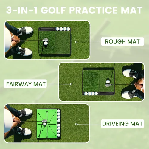Miniatura 5 de NEWCARE Golf Hitting Mat with Curved Ball Tray, 3-in-1 Golf Practice Mat, Fairway Rough Putting Surfaces, Non-Slip Rubber Base, Portable Golf